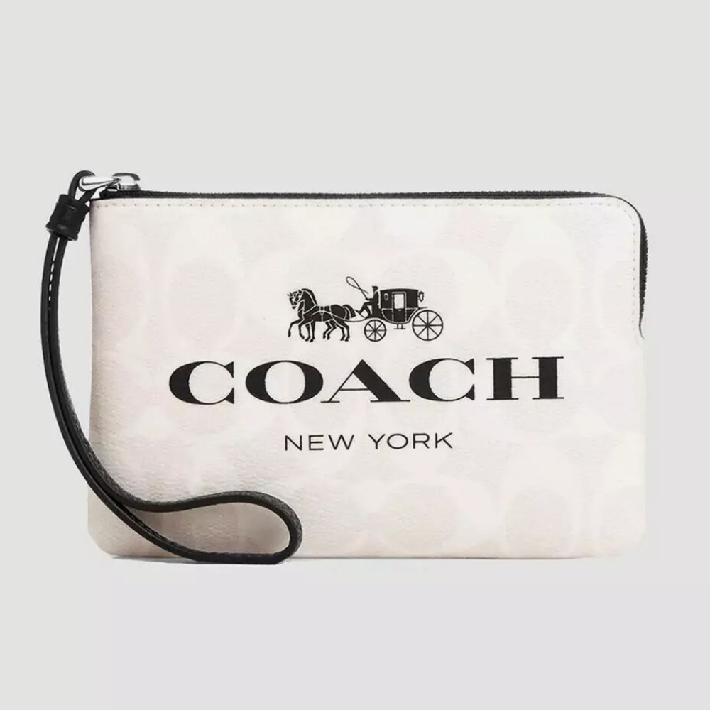 Authentic Coach NWT White & Black Clutch w/ Logo and Wrist Strap